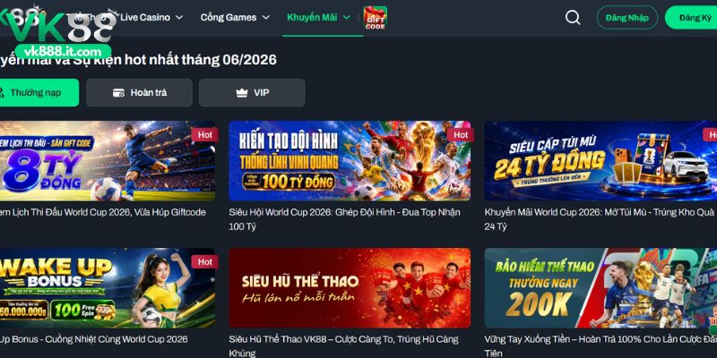 Giới thiệu VK88 - Sân Chơi Cá Cược Trực Tuyến Hàng Đầu Châu Á Cập nhật những khuyến mãi độc quyền trên VK88