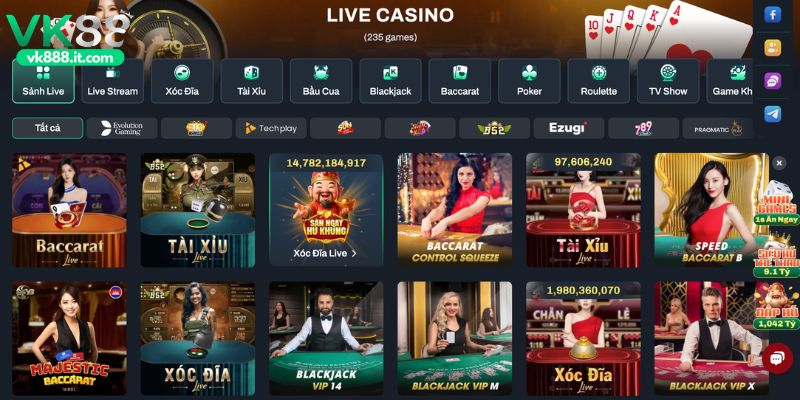 Giới thiệu về sòng bạc chuẩn quốc tế Live Casino VK88